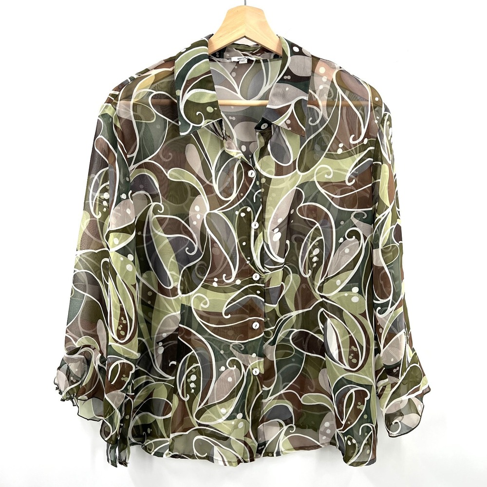 Y2K nicola sheer fairycore office siren button front top whimsy abstract‎ XL